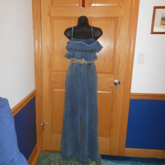 NWT!!! Ruffled WHITE BIRCH Knit Denim Jumpsuit - Picture 3 of 10